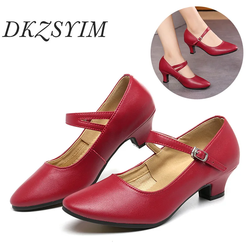 

DKZSYIM Women Latin Dance Shoes Genuine Leather Heels 3.5/5.5CM Ballroom Modern Dancing Shoes Rubber Soles Tango Dance Shoes