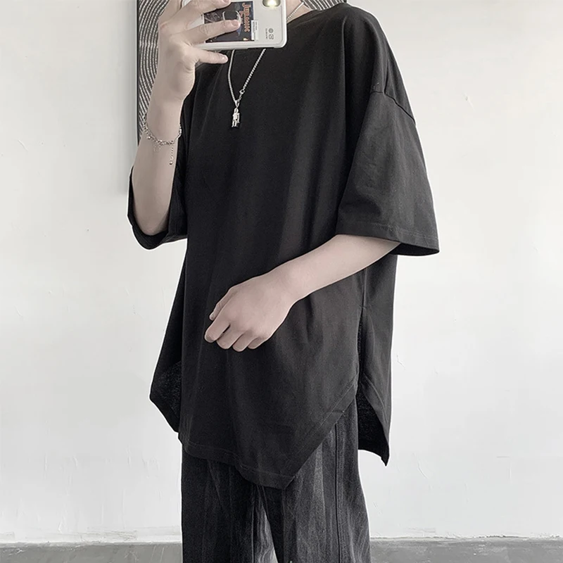 Футболка мужская оверсайз с коротким рукавом модная Асимметричная рубашка