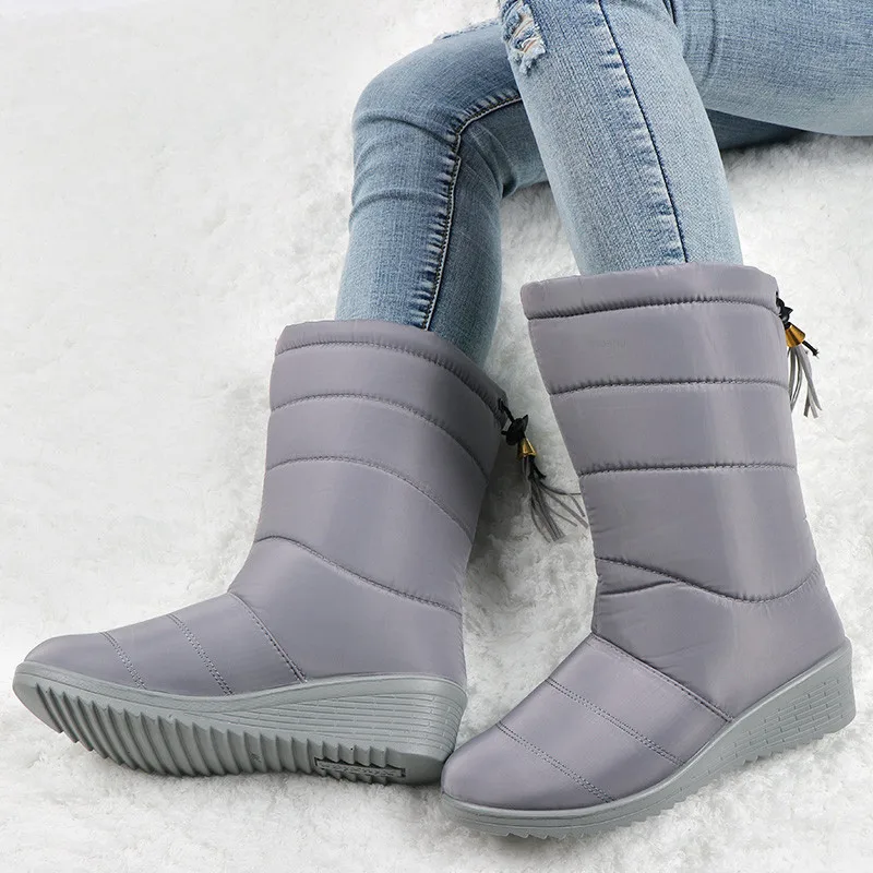 Snow Winter Boots Women Mid-Calf Boots Waterproof Round Toe bottines femme Insoles Ladies Shoes Woman Fringe Down Botas Mujer