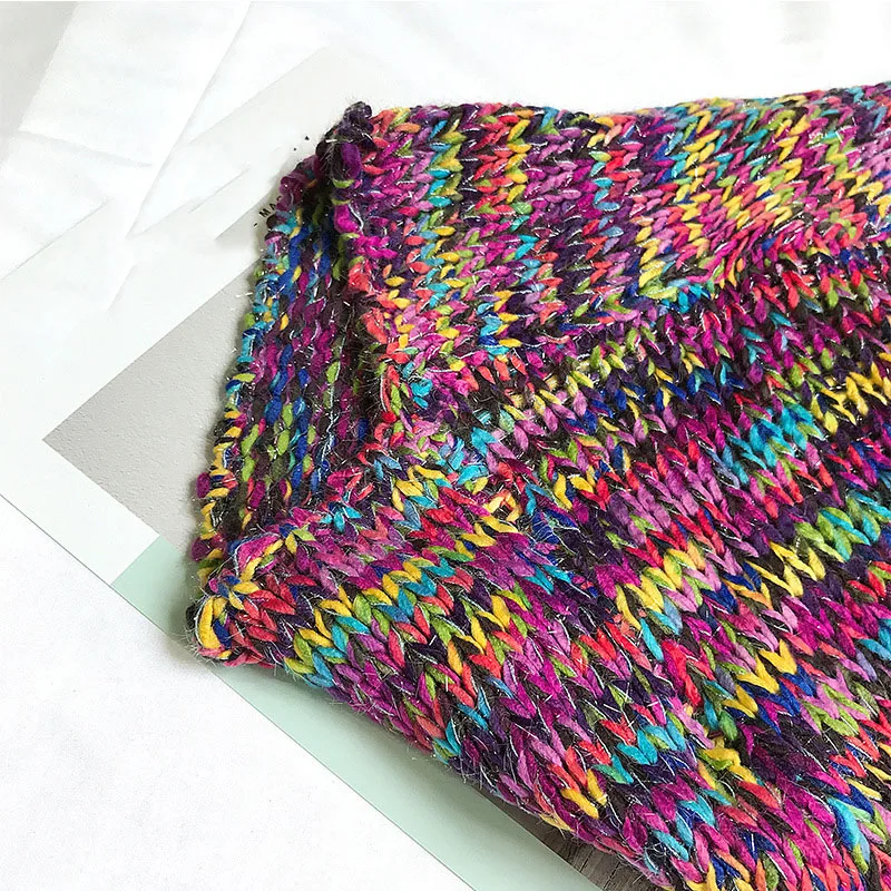 Rainbow Sweater Jacket female Fall/Winter Fashion Contrast Loose Warm Women Irregular Fringe Shawl Cape Cloak |