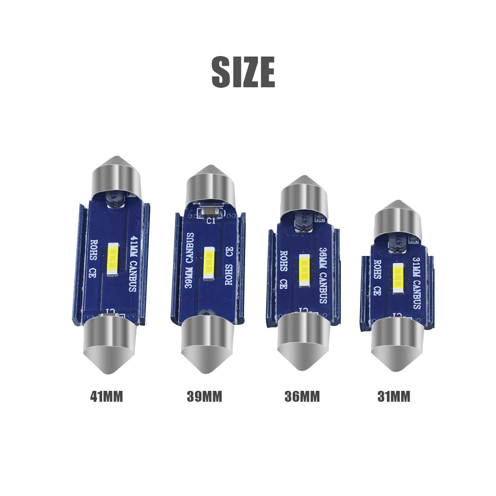 2 шт. 31/36/39/41 мм csp SMD на 15 Вт светодиодный Белый купол с фестонами Авто CANBUS Error Free C5W