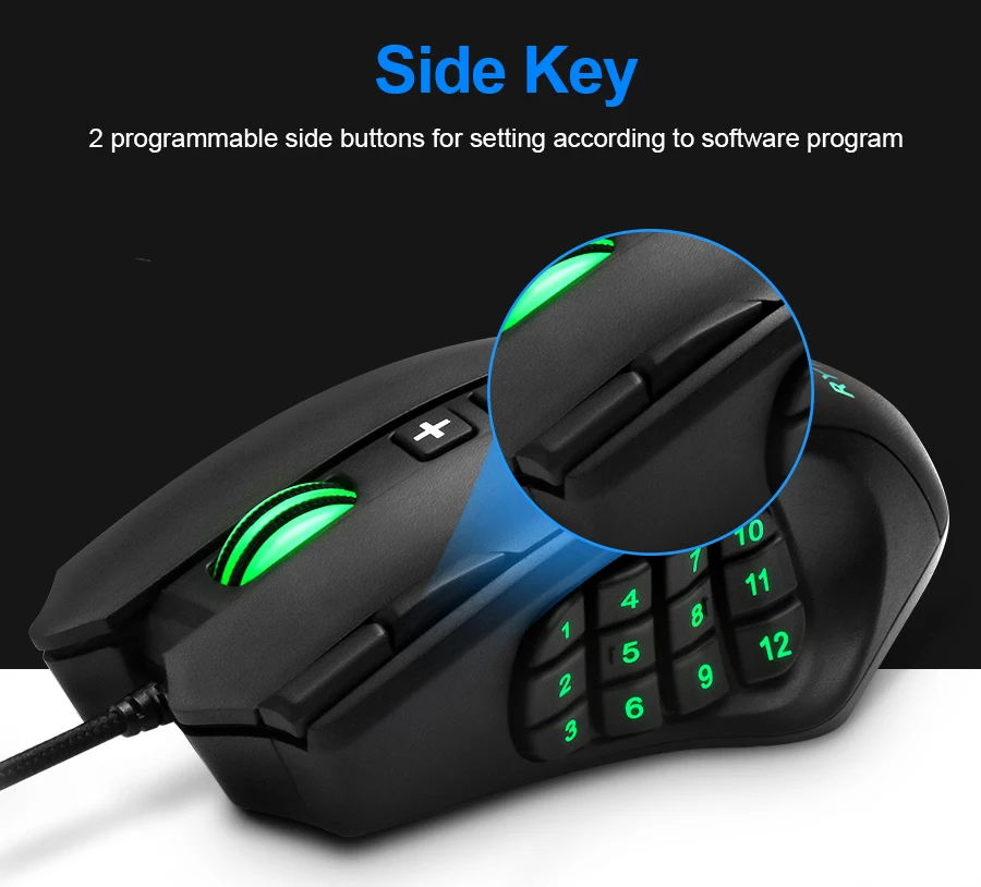 Rocketek Проводная игровая мышь USB 16400 dpi 16 кнопок лазерная программируемая игровая мышь с подсветкой эргономичная для ноутбука