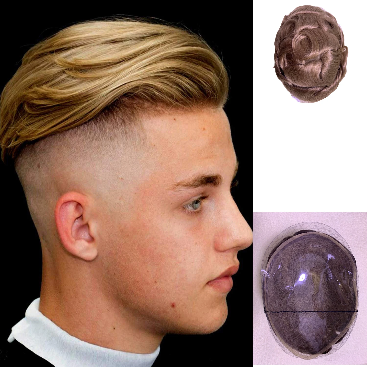 

Super Soft Thin PU Hairpiece Natural Blonde Color Human Hair System Wave Straight Full PU Men Toupee Indian Remy Breathable PU