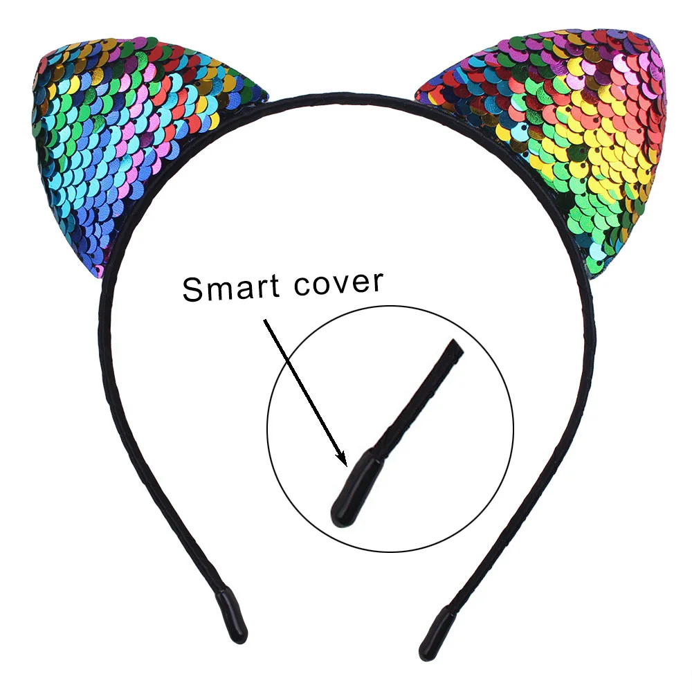 Повязка на голову с блестками и кошачьими ушками для девочек |