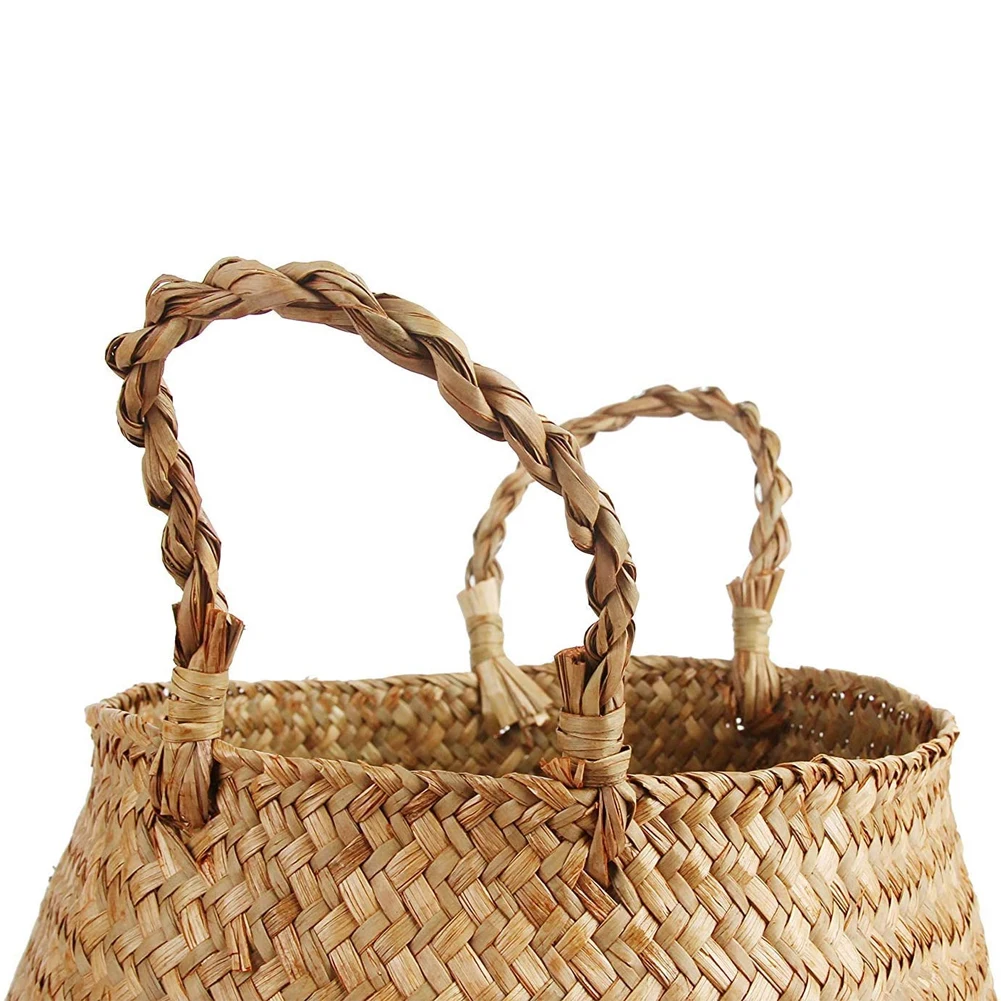

Seagrass Storage Basket With Handles Woven Belly Plant Pot Organizer For Laundry Picnic Living Room Bedroom