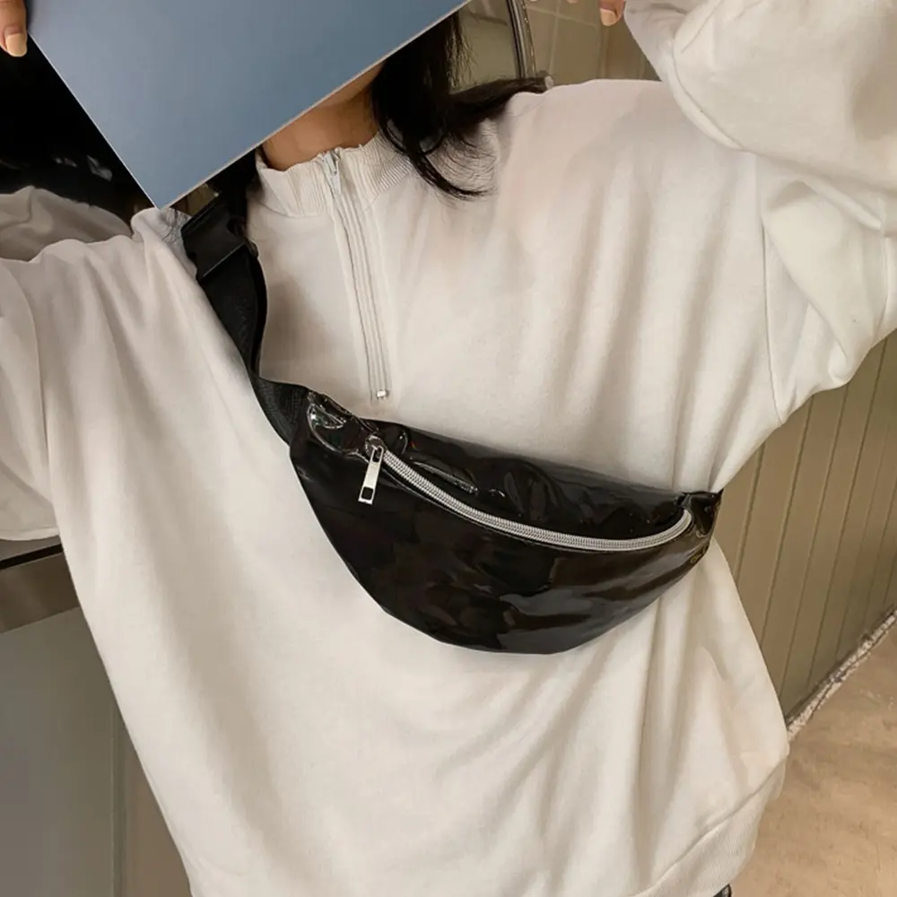 

Waist Bag Women Pink Silver Fanny Pack Female Belt pouch Black Geometric Waist Pack Laser Chest Phone Pouch bum bag money