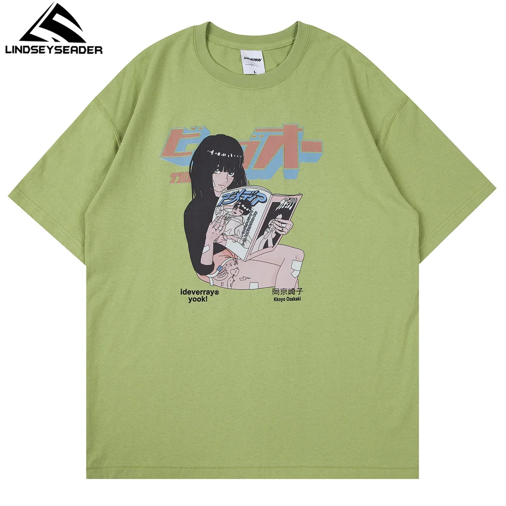 

LINDSEY SEADER Men's Oversize Hip Hop T-Shirt Funny Anime Girl Print T Shirt Short Sleeve Tshirt Harajuku Cotton Casual Tops Tee