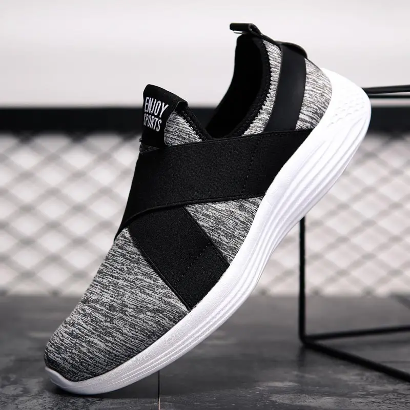 

Plus Size Slip on Running Sneakers for Men Summer Sneakers Breathable Sports Shoes Sport Male Mesh Light Weight Gray Walk B-298