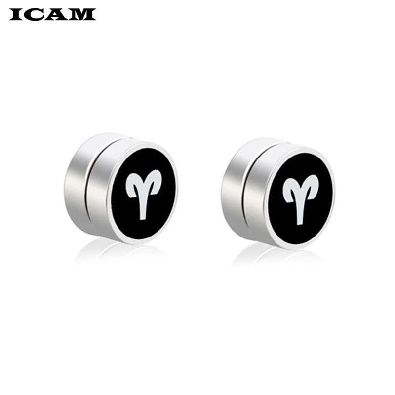 Серьги клипсы ICAM в стиле панк круглые магнитные заглушки из нержавеющей стали