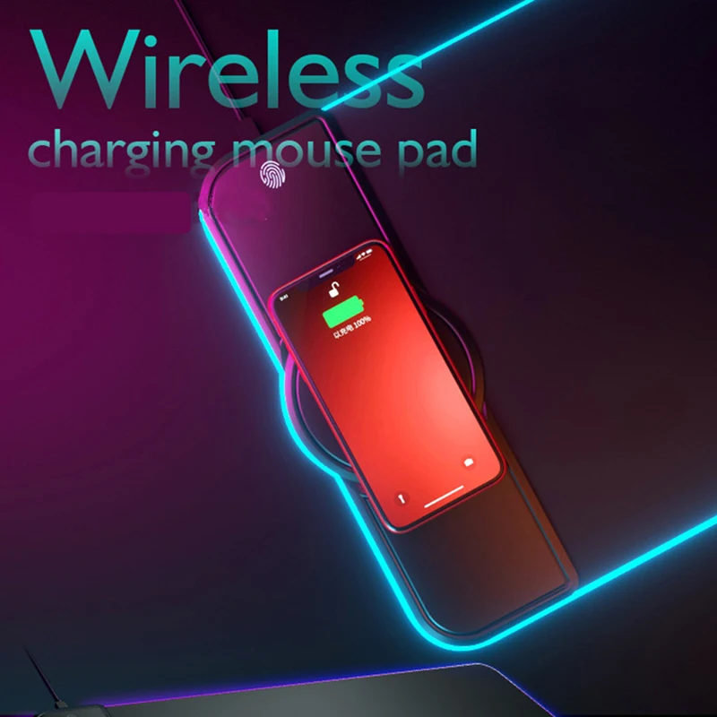 for qi 10w wireless charging mobile phone charger rgb luminous mouse pad led light gaming mousepad desktop pc laptop plate mat free global shipping