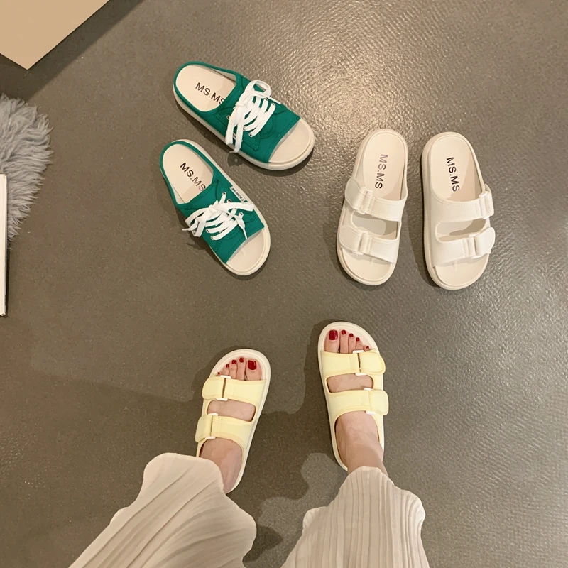 

MIYEDA Slippers Women Summer Canvas Comfortable Punk Casual Female Shoes Without Heels Open Toe Green Sneaker Slippers