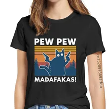 Женская забавная футболка с котом Pew Madafakas девушка кот гангстер