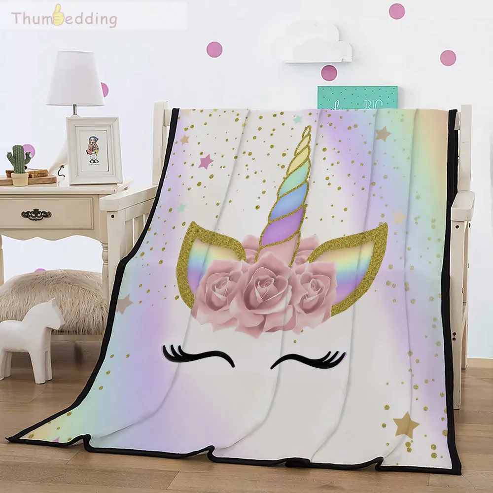 Пальцевое 3D фланелевое одеяло с единорогом для кровати роскошное покрывало
