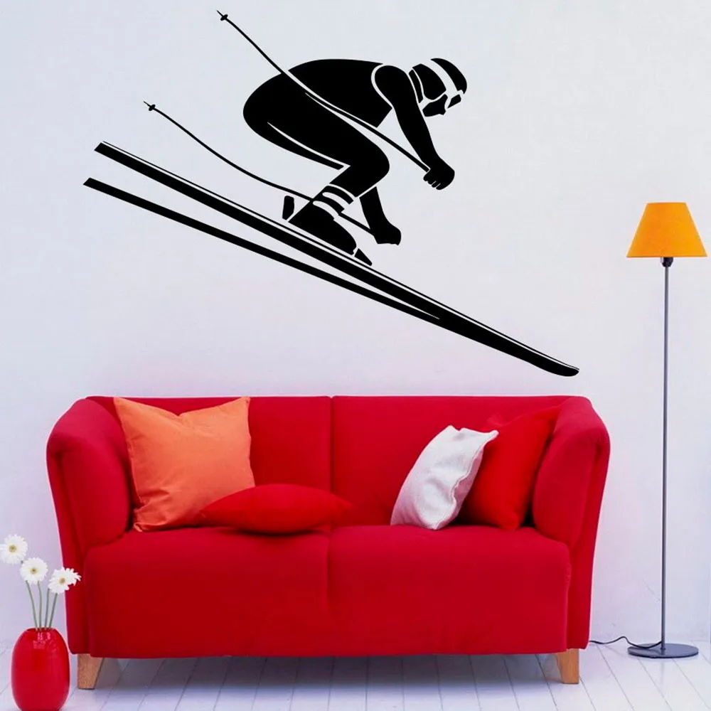 

Skiing Wall Decal Skier Speed Winter Extreme Sport Door Window Vinyl Sticker Teens Bedroom Living Room Home Decor Wallpaper