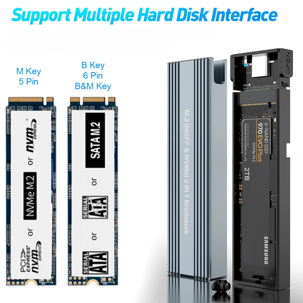 Чехол для SSD M2 NVMe чехол с двойным протоколом M.2 NVME PCIe NGFF SATA адаптером HD Externo 2230 2242 2260