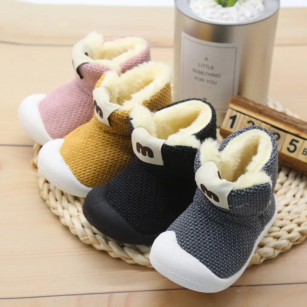 Зимние теплые Вязаные Короткие Плюшевые ботинки для маленьких девочек и