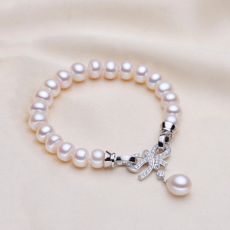 

Pearl Bracelets genuine Natural Freshwater Pearl Jewelry 925 Sterling Silver Bracelet For Women charme bracelet