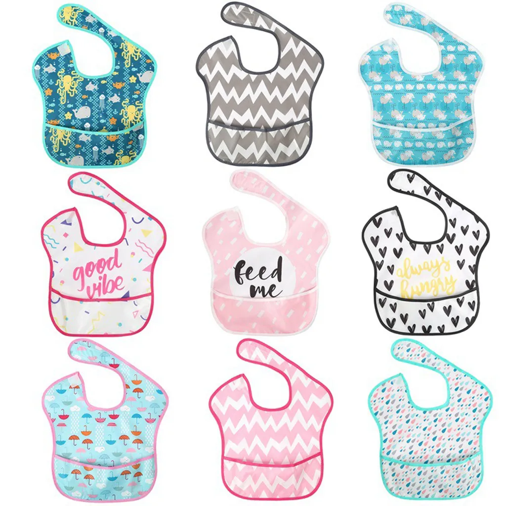 Baby Newborn Kid Infants Waterproof Stain Resistant Bibs With Pocket Saliva Towel Feeding Bib Слюнявчик Baberos Bebe | Детская