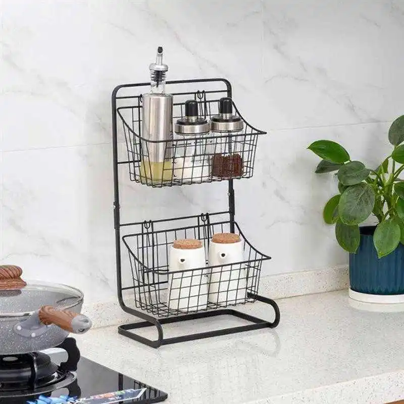 

Storage rack spice Organizer fruit holder stainless steel double bathroom layer basket storage