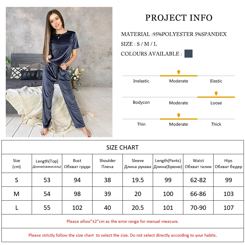 

Blue Velvet Sleepwear Winter Warm Home Suit Sets Female Pajamas Loose Pants Ribbon Knit Short Sleeve Two Piece Set Lounge