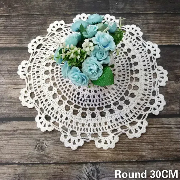

Round 30CM Vintage Lace Coaster Placemat Floral Crochet Flower Dish Mat Coffee Cup Dining Table Pad For Kitchen Christmas Decor