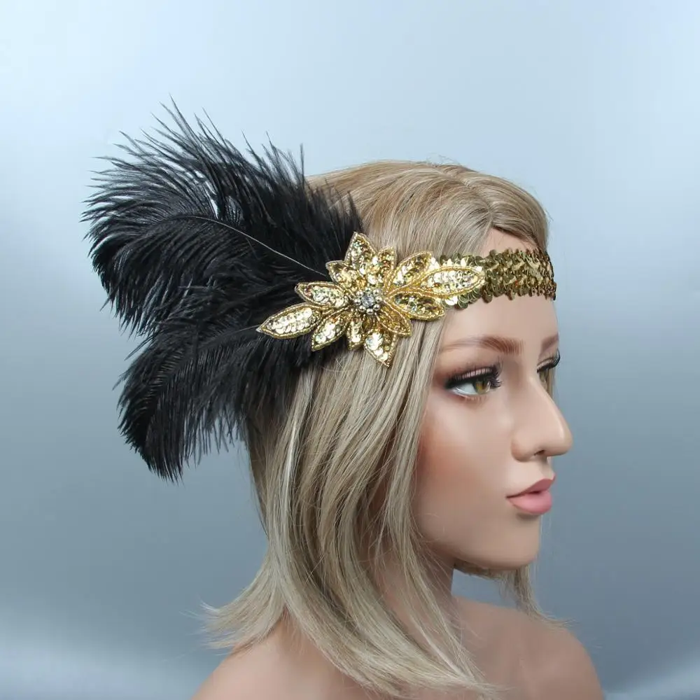 I (5PC) 1920s украшение для волос флэппер Roaring 20s повязка на голову с перьями Roaring 20s Гетсби для волос аксессуары(красный - Цвет: I (5PC)