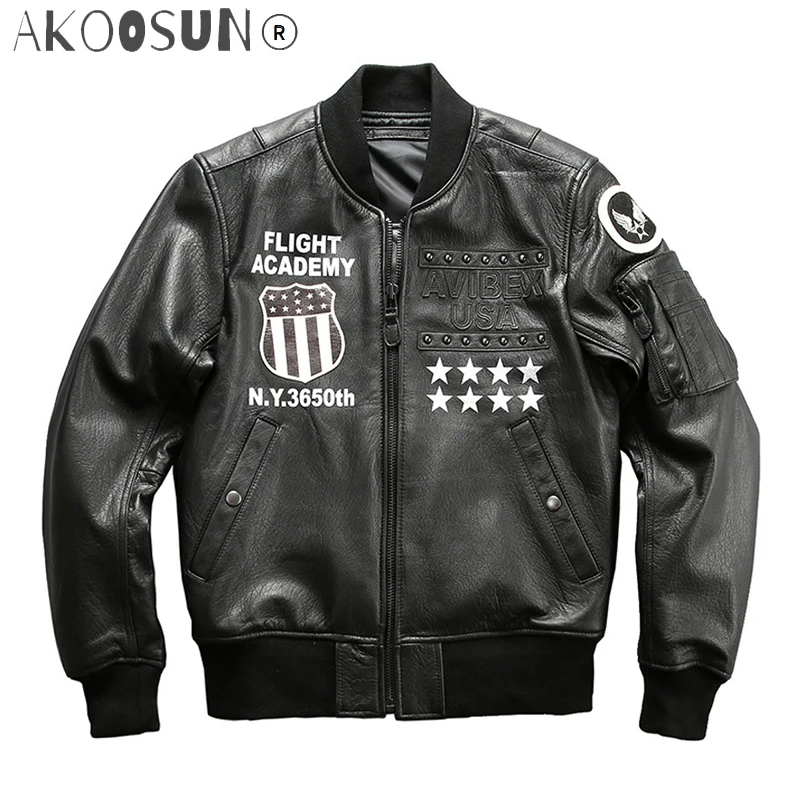 

Мужская куртка с заклепками в стиле панк из натуральной кожи MA1 Pilot кожаные куртки куртка из подлинной овчины для мужчин R2810