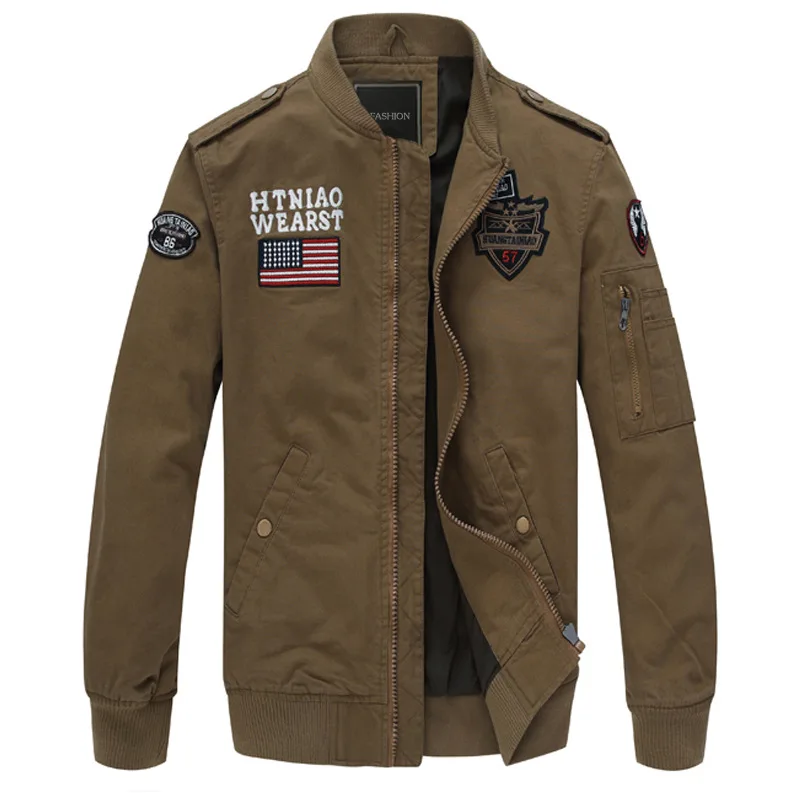 

Oversize Men's Jacket New Casual Trip Military Autumn Winter Embroidery Cotton Solid Stand Collar Windbreaker Bomber Men Jacket