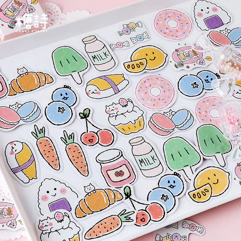 45 Pcs/Box Momo Cute Delicious pocket snacks mini paper sticker package DIY diary decoration album scrapbooking | Дом и сад