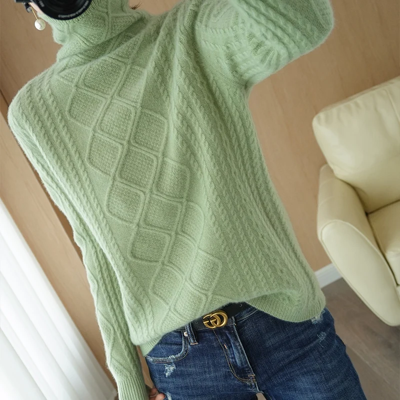 adohon 2020 woman winter 100% Cashmere sweaters autumn knitted Pullovers High Quality Warm Female thickening Turtleneck