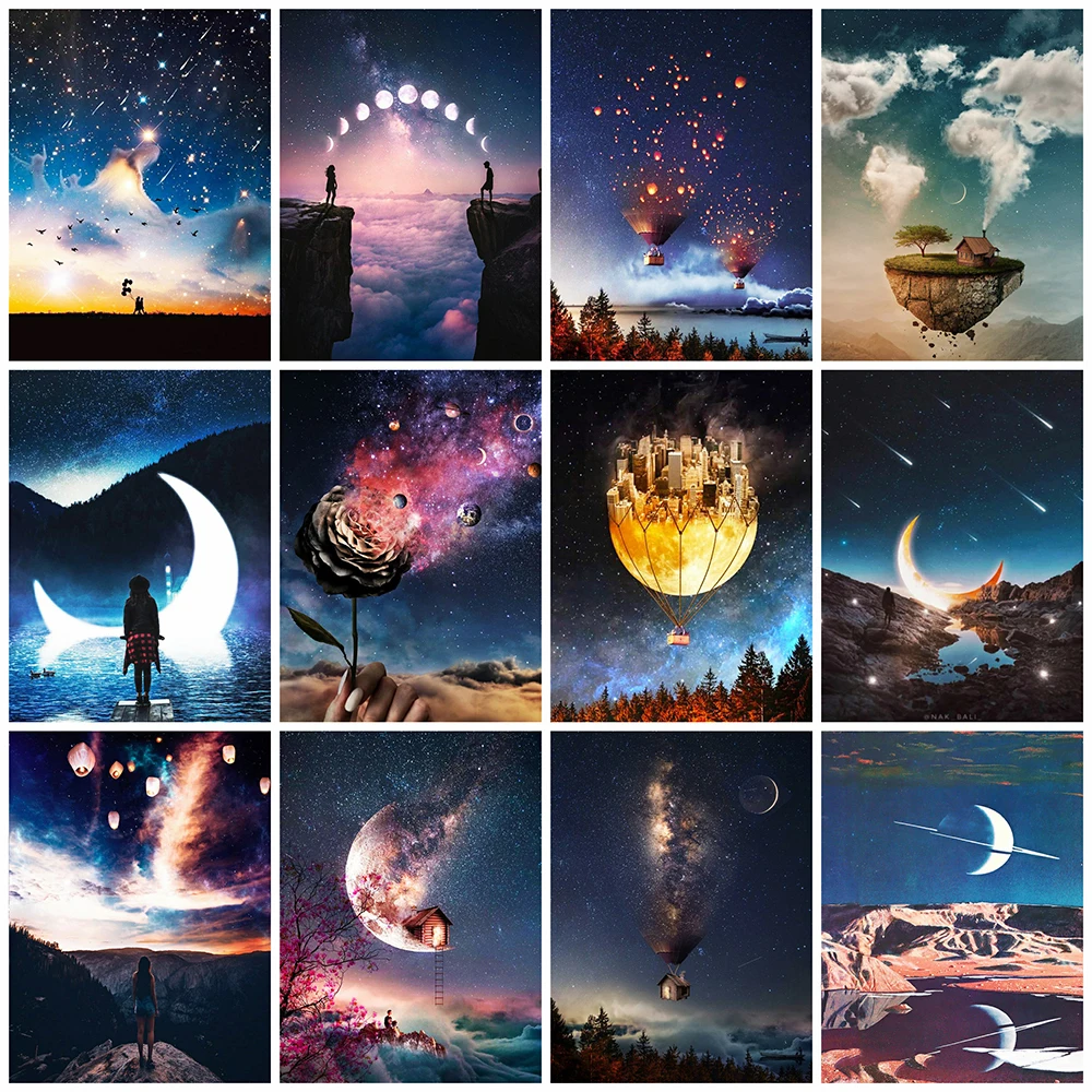 

HUACAN 5d Diamond Painting Moon Mosaic Needlework Home Decor DIY Diamond Embroidery Landscape Handmade Gift