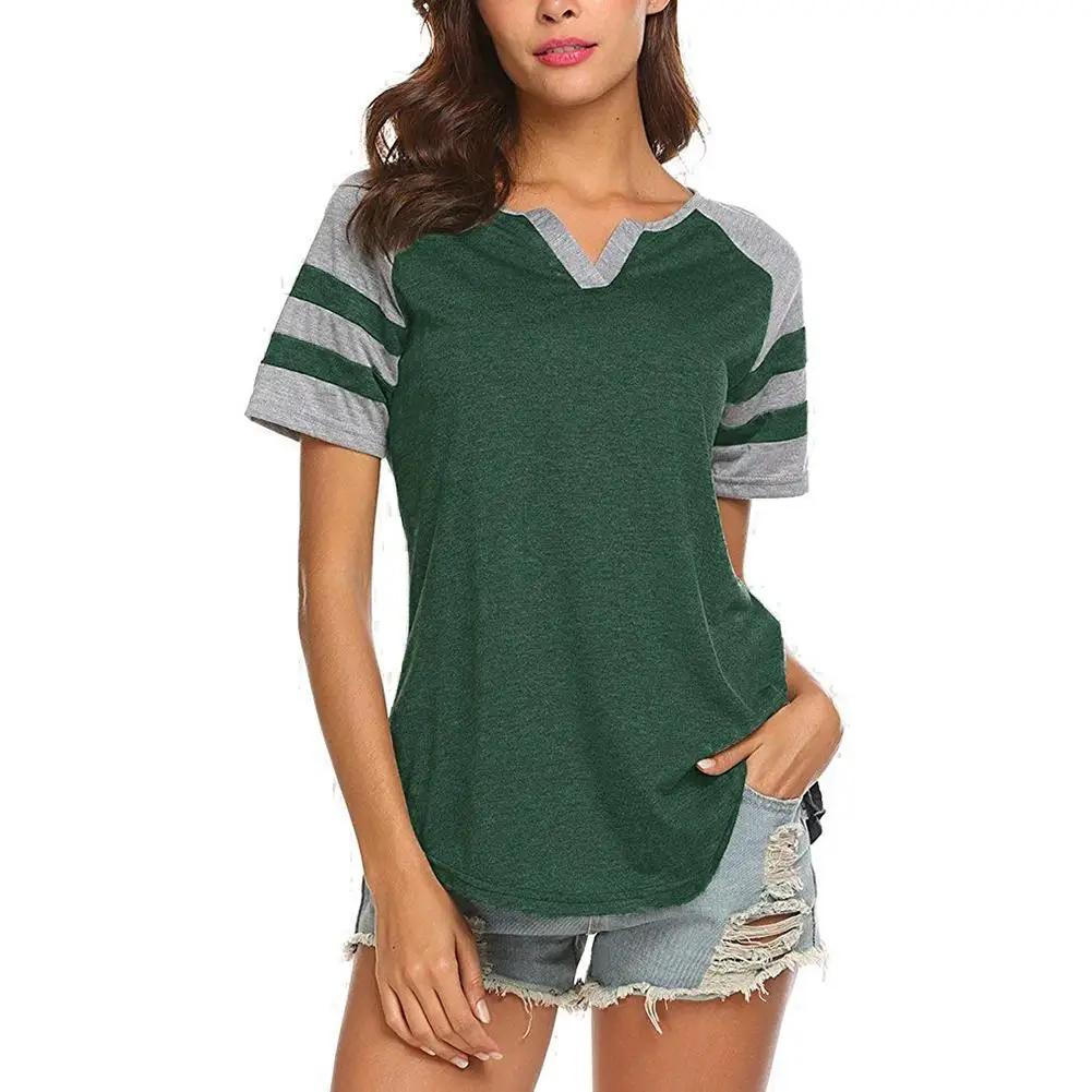 

Summer Casual Striped Short Sleeve V Neck Women T-Shirt Color Block Loose Top ropa de verano mujer 2020 ladies t shirt 90s