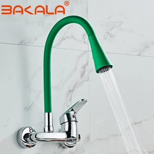 bakala multicolor wall mounted kitchen faucet wall kitchen mixers kitchen sink tap 360 degree swivel flexible hose double holes free global shipping