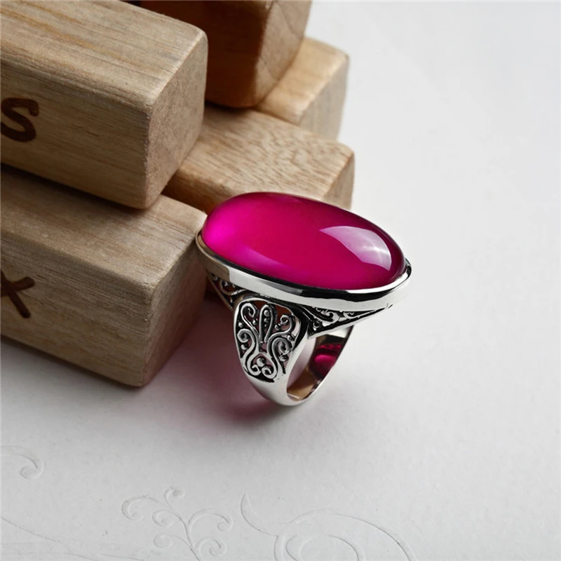 

FNJ 925 Silver Ring for Women Jewelry 100% Original Pure S925 Silver Sterling Ring Big Rose Corundum