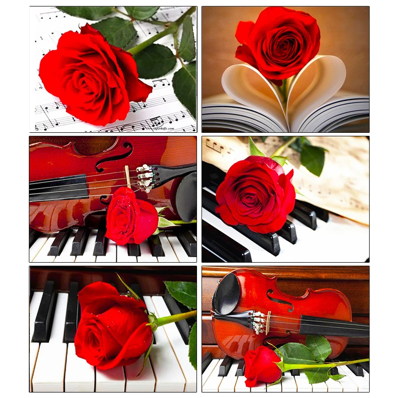 

AMPHIBOLE 5D DIY Diamond Painting Rose Violin Diamond Embroidery Flower Cross Stitch Picture Of Rhinestones Art Home Decoration