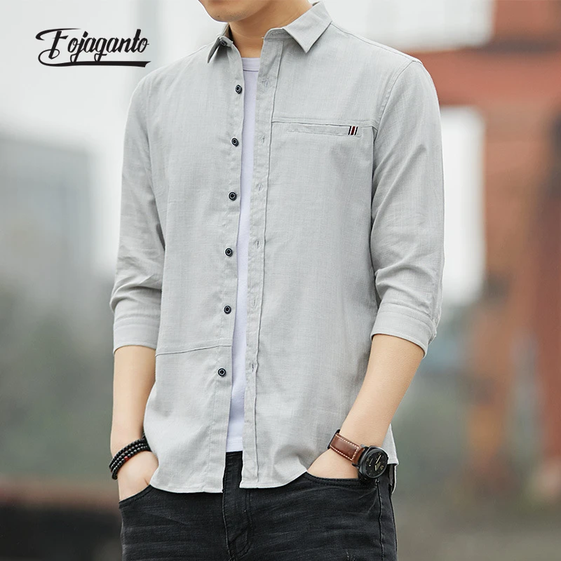 

Рубашка FOJAGANTO мужская с рукавом 3/4, деловая Повседневная приталенная сорочка из хлопка, Модная молодежная Всесезонная сорочка с лацканами
