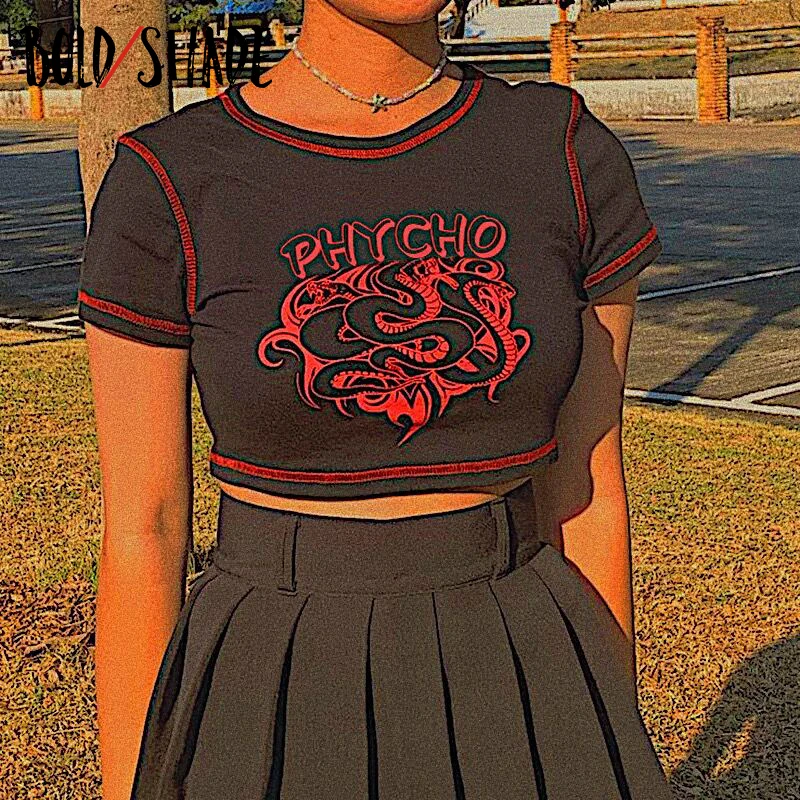 

Bold Shade 90s Vintage Streetwear Tee Shirt Short Sleeve Thread Letter Graphic Print Short Sleeve Top Grunge y2k Indie Baby Tees