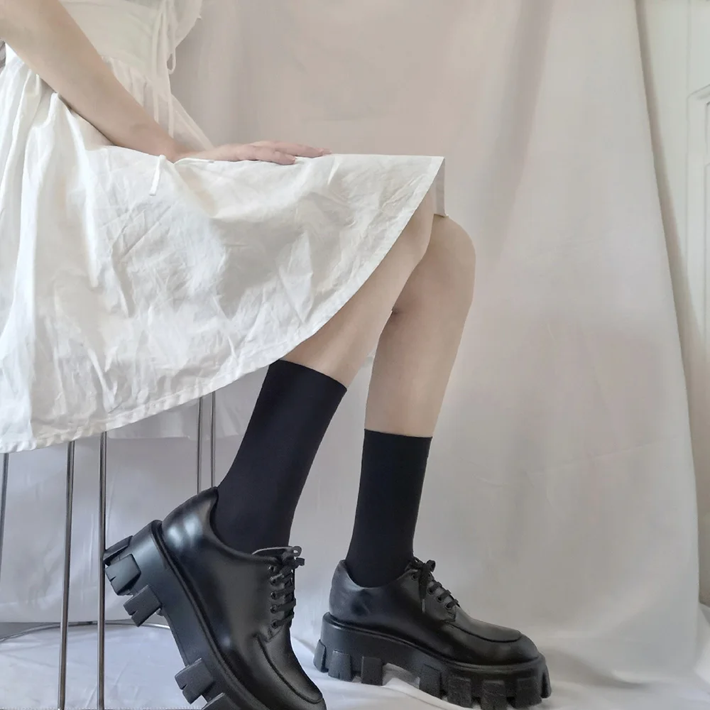 

Solid Long Stockings Women Thin High Knee Socks Japan Black White Velvet Stocking Leg Calcetines Medias
