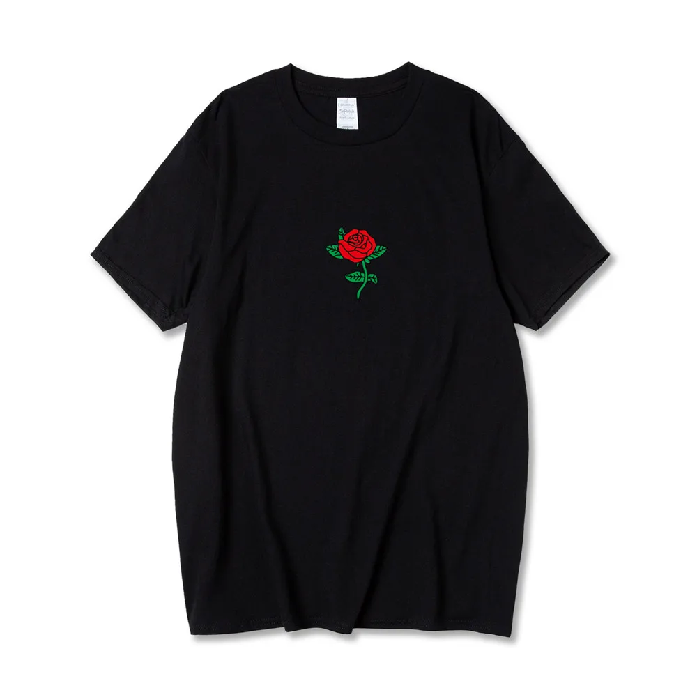 

100% Cotton Summer Loose Rose Print Men T shirt Casual Loose O-Neck Men Tshirt Short Sleeve T-shirt Male Tee Shirts 2021New Tops