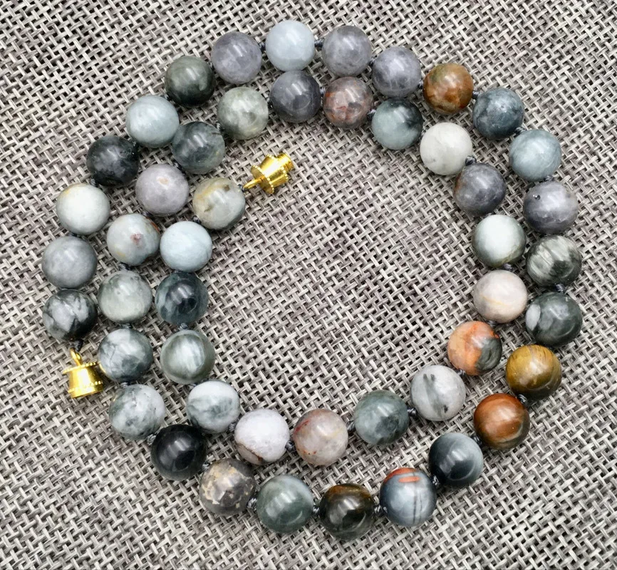 

100% Natural Eagle eye Stone 10mm Gemstone bead necklace 18 inches