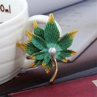 new creative maple leaf brooch temperament colorful double layer pearl clothes pin womens corsage accessories