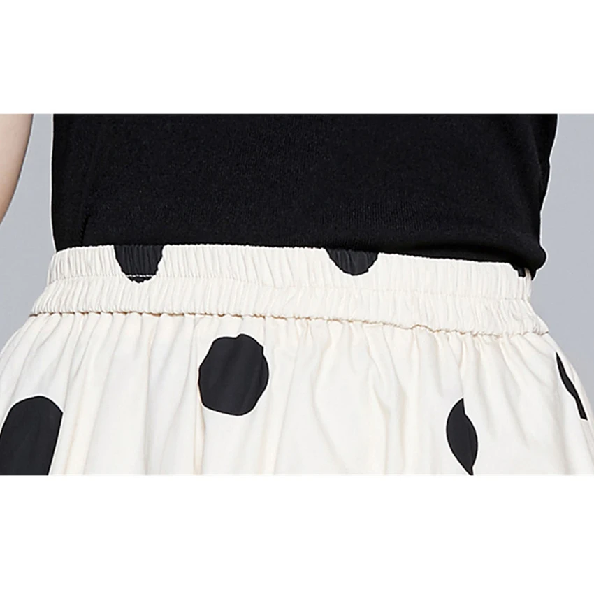 

French Style Elegant Two Piece Skirt Set Summer Cotton Black T Shirt Tops + Polk Dot Long Skirts Womens 2 Piece Sets Outfits