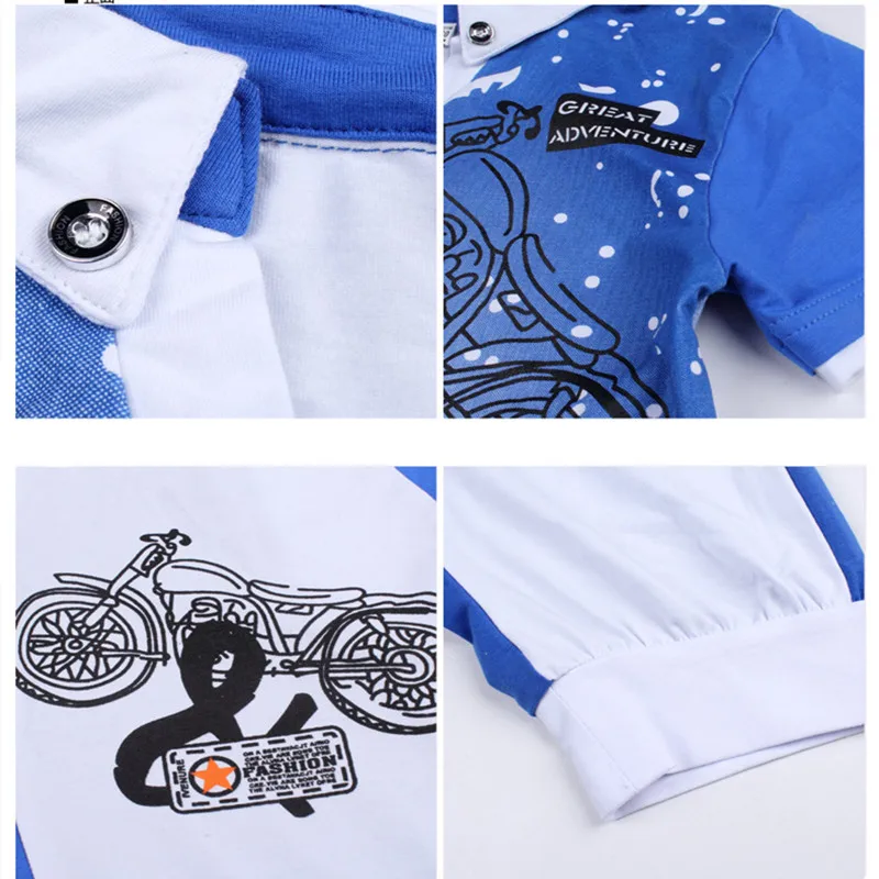 5-16T Boy Fashion Casual Sport Suit Clothing Set Motorcycle Print Short Sleeve Knitted Children Teens Clothes 2021 Summer New |