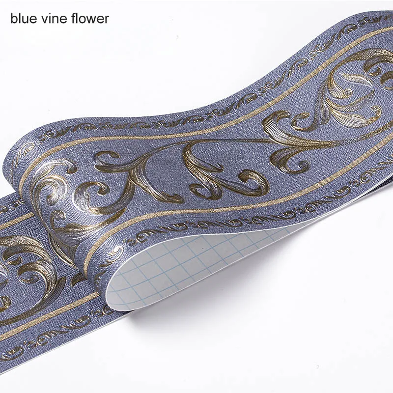 blue vine flower Водонепроницаемый деревенский плитка 5 м длина гостиная плинтус для ванной комнаты самоклеющиеся винтажные обои границы 3D рельефные наклейки на стену - Цвет: blue vine flower
