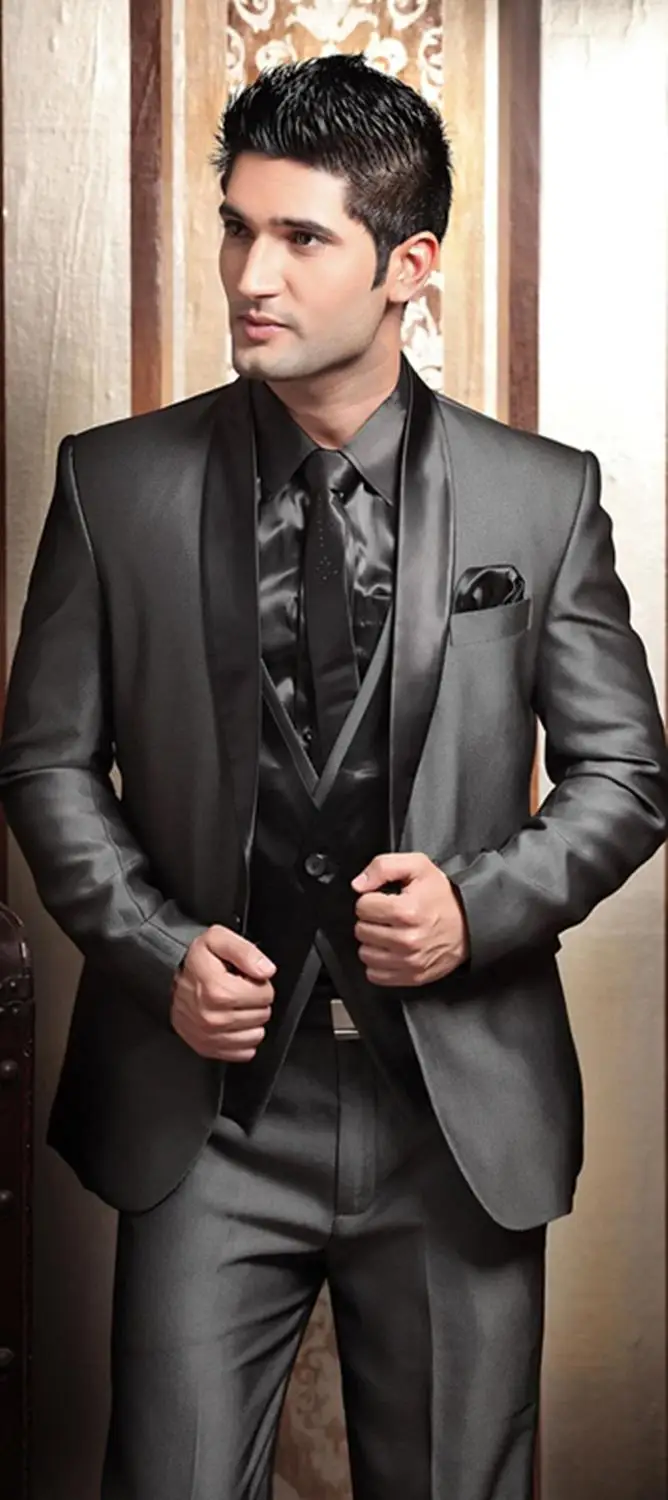 

2021 Wedding Tuxedos suits for Men Modern Best man Suit Grey formal Suit Groom Tuxedo Mens Suit Jacket+Pants+Tie+Vest