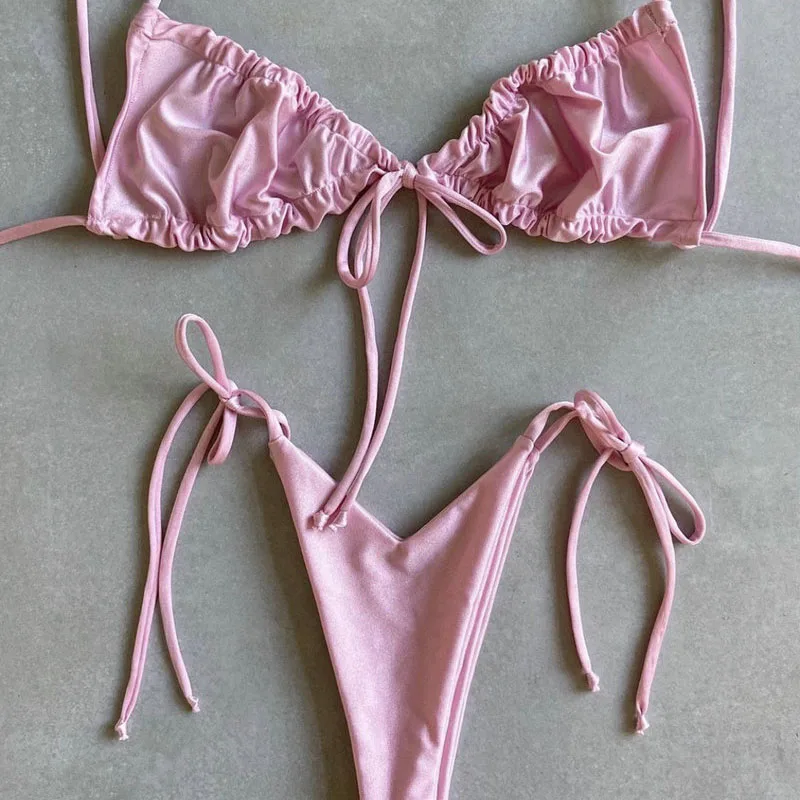 Соблазнительный однотонный купальник из 2 предметов стринги бикини микро