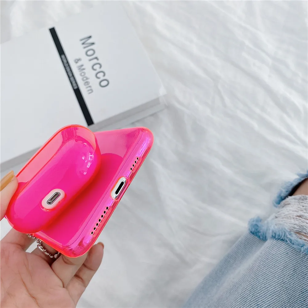 Силиконовый неоновый чехол для телефона iPhone 11 Pro Xs MAX XR X 7 8 Plus SE 2 Match With Airpods 1