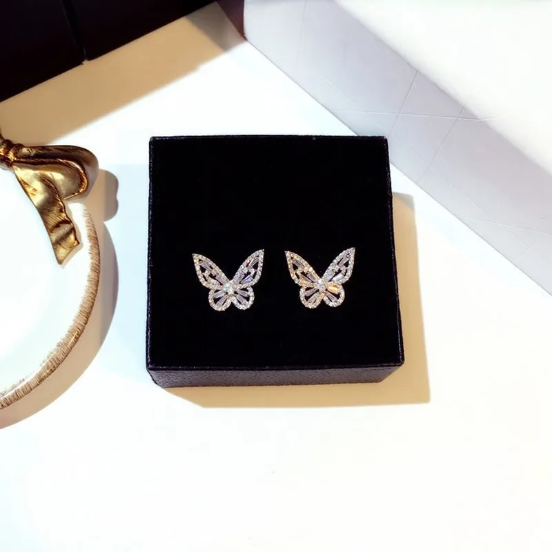 

Sterling Silver Color Cute Butterfly Stud Earrings for Women Fashion Jewelry Korean Earrings S925