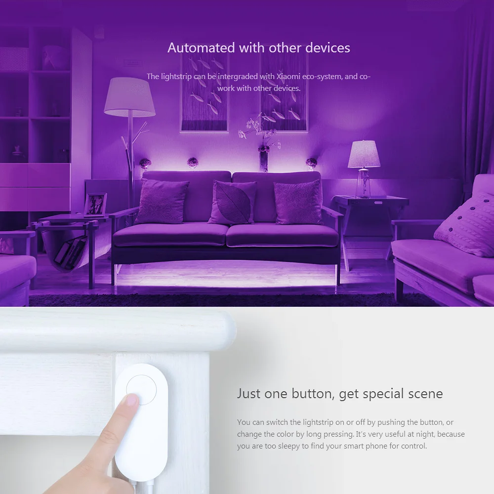 Фото Yee светильник умный RGB Светодиодная лента 2 м окружающий WiFi приложение для Yee светильник умный RGB Светодиодная лента 2 м окружающий WiFi приложение для