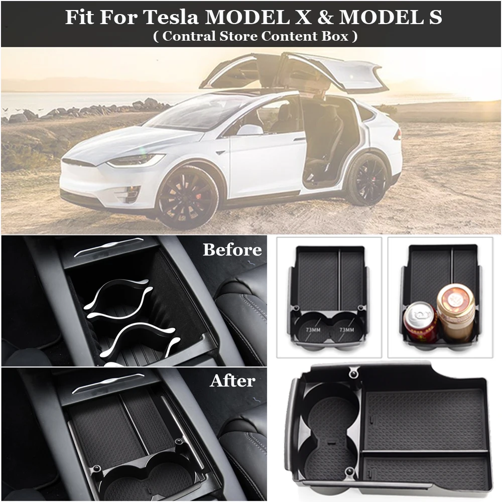1pc For Tesla MODEL X S Auto Center Console Tray Armrest Box Storage Tidying Car Organizer Interior Accessories | Автомобили и